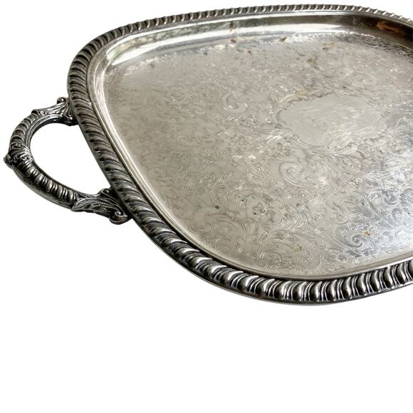 Vintage Leonard Silver Serving Tray Footed Side Handles Festive Holiday Platter - Picture 8 of 13